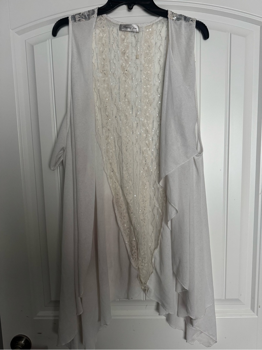 Embellished Cream Draped Open-Front Women's Top